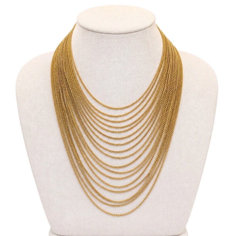 Vintage Lisner Gold Tone Multi Strand Chain Bib Necklace Statement Signed
